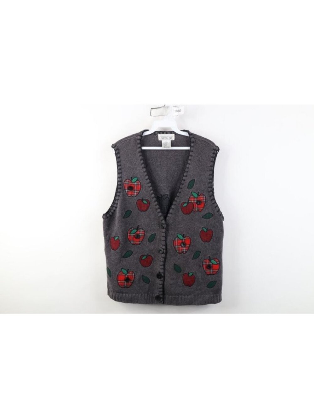 Vtg 90s Streetwear Womens Large Faded Halloween Fall Apple Cardigan Sweater Vest